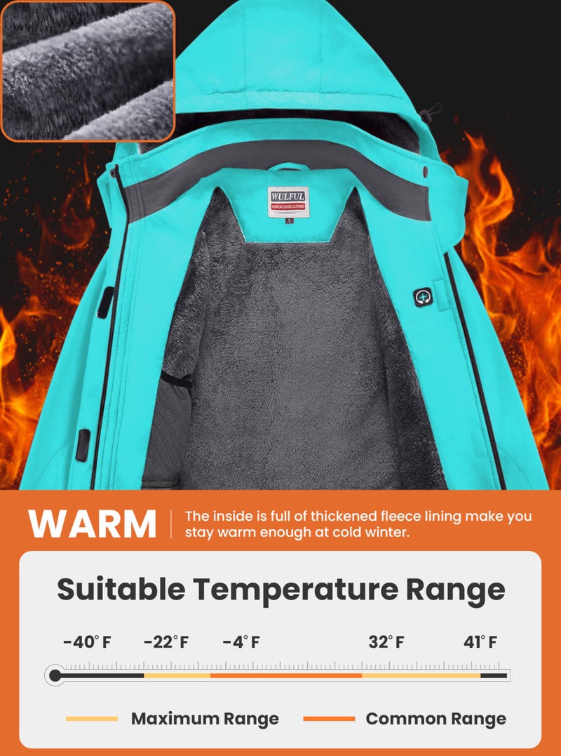 WULFUL Women's Waterproof Ski Jacket Warm Winter Coats Windproof Winter Jackets for Women Fleece Lined Windbreaker with Hood - Image 4